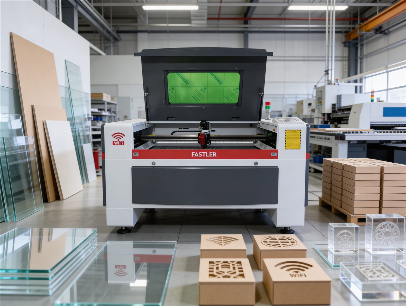 Máquina láser Fastler Publicorte con productos